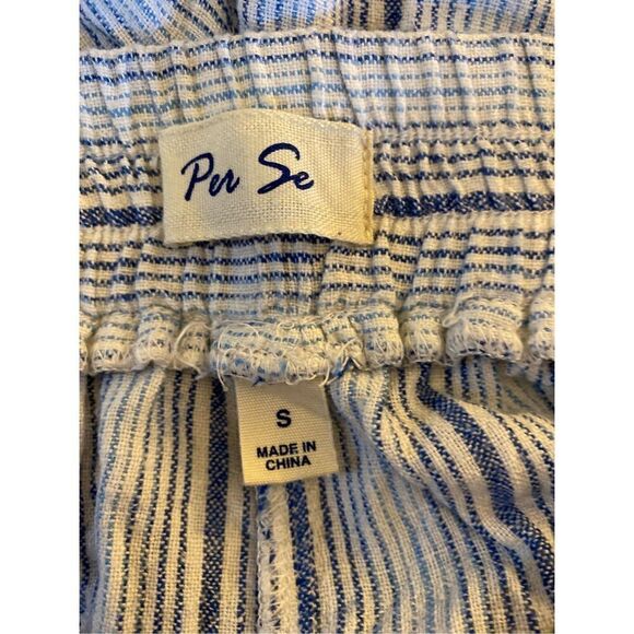 Per Se women’s khaki, blue and white striped linen blend shorts, size small - Picture 4 of 4